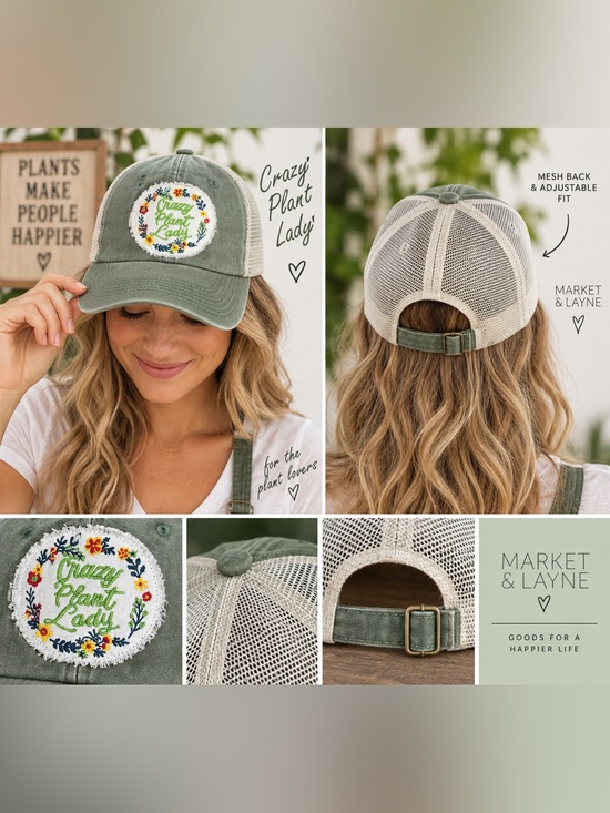 Market and Layne Accessories - “CRAZY PLANT LADY”embroidered ball cap by MARKET & LAYNE w/mesh & adjustable NWT